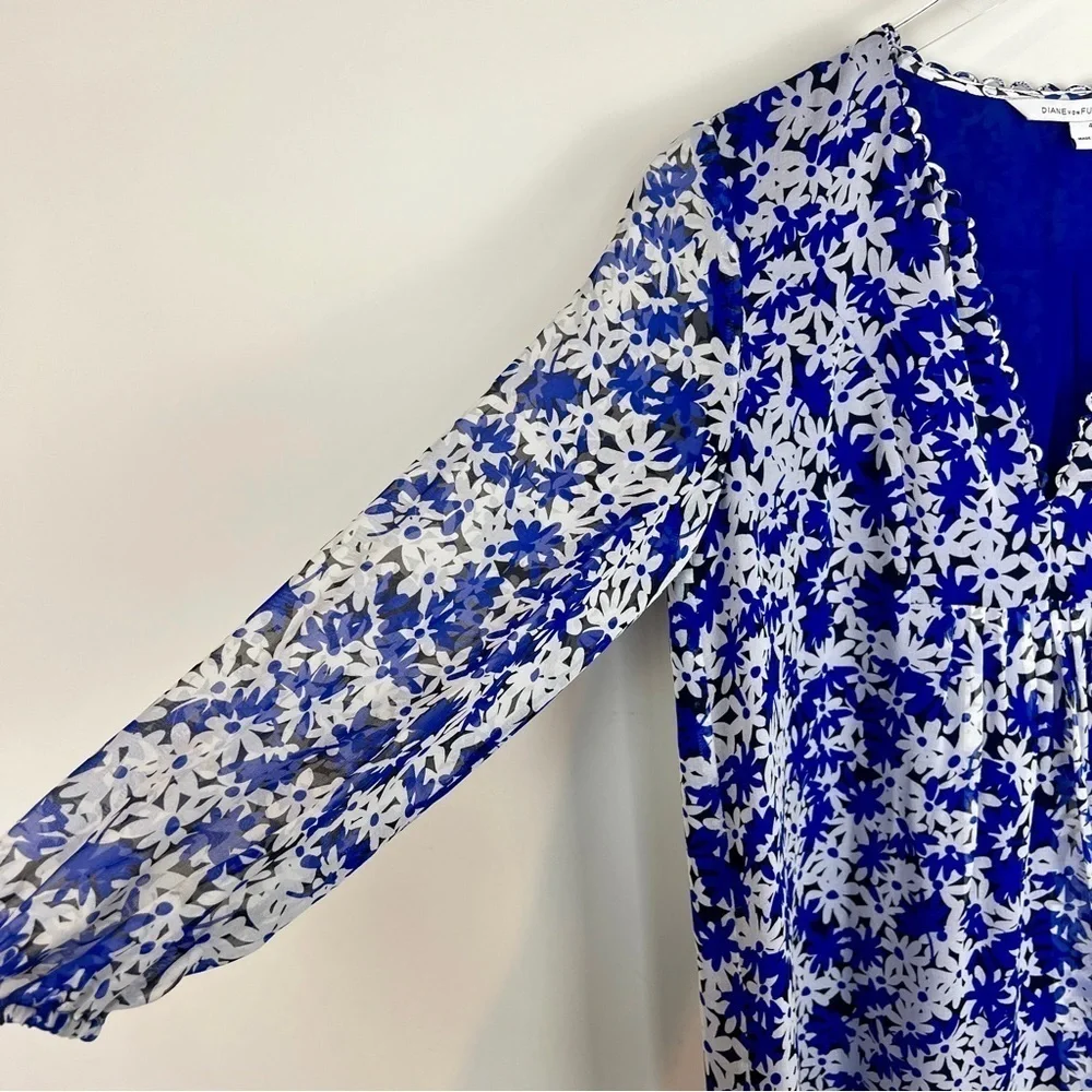 Diane von Furstenberg Aria Printed Silk Tunic Dress Blue Floral size 4 - Picture 5 of 11